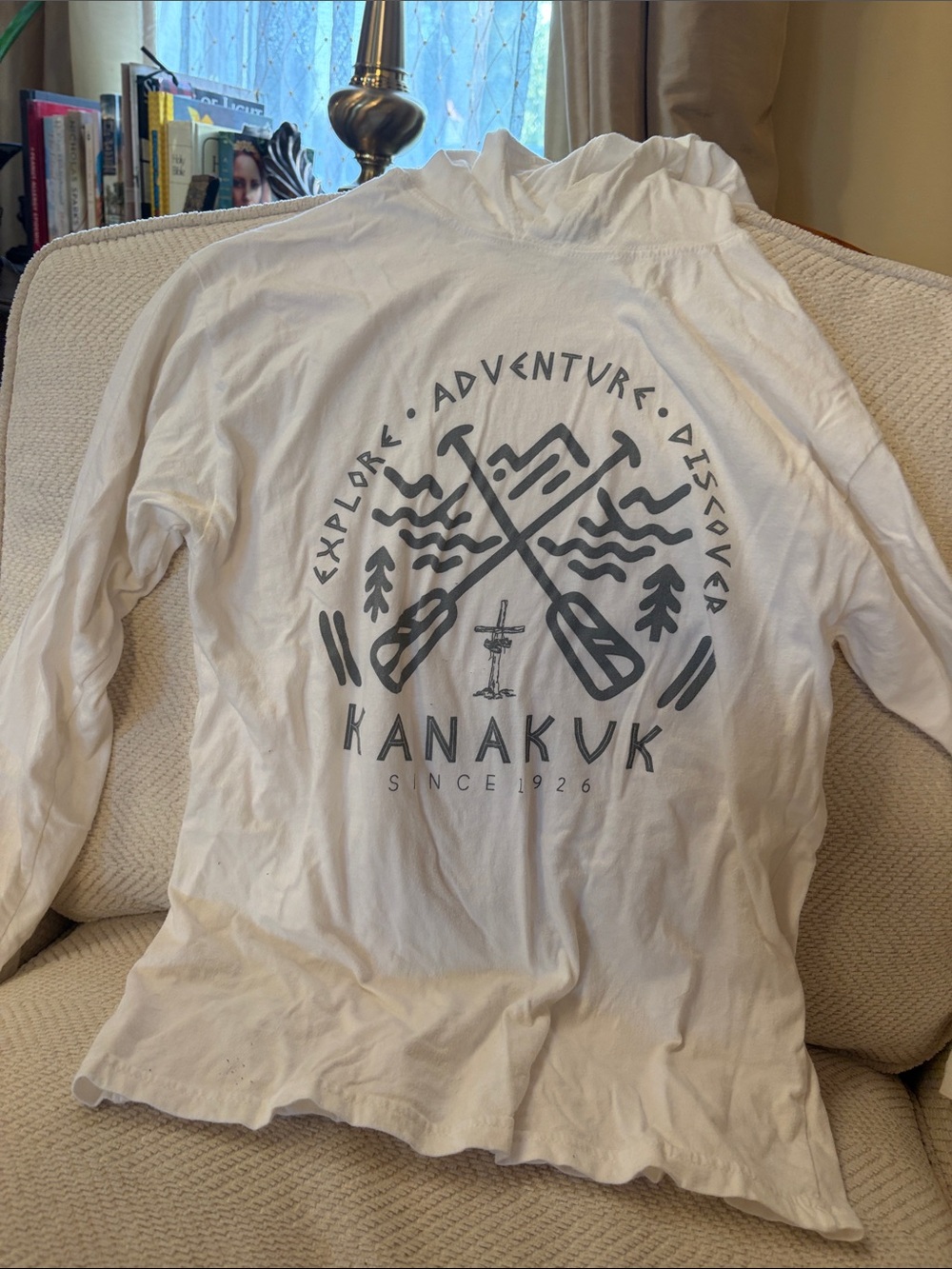 Anvil White Long Sleeve Kids Shirt with Gray Outdoor Graphic